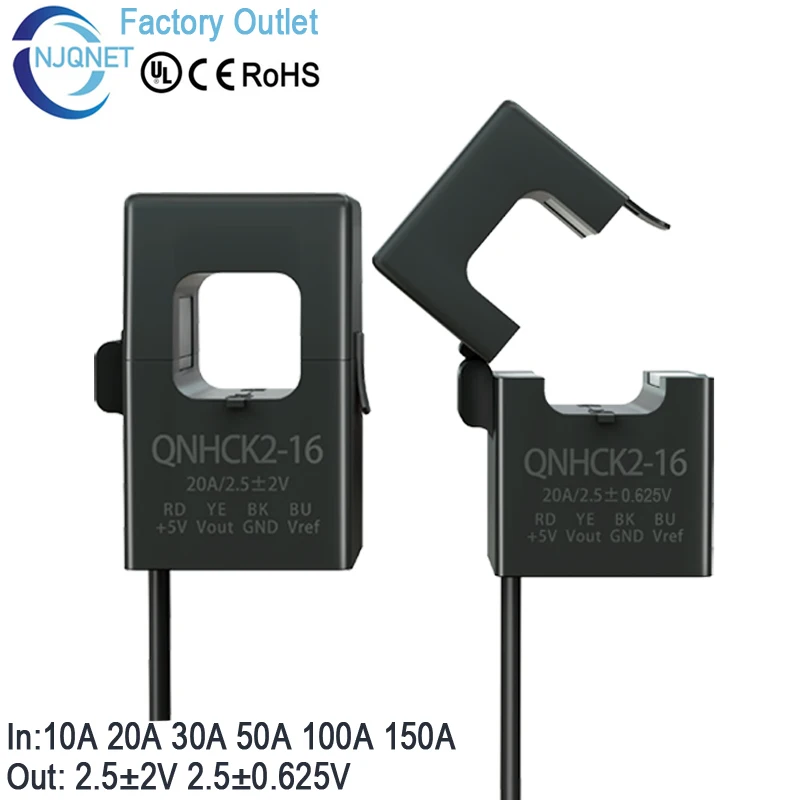홀 효과 전류 변환기 센서 QNHCK2-16 dc 10A 20A 30A 50A 100A 2.5V±2V 2.5V±0.625V 분리형 전류 센서 클램프 온