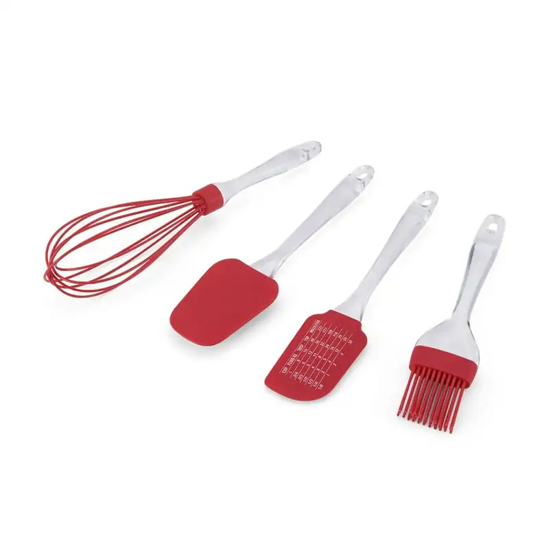 

Whisk, Spatula, Spoon Spatula and Basting Brush Silicone Set in Red