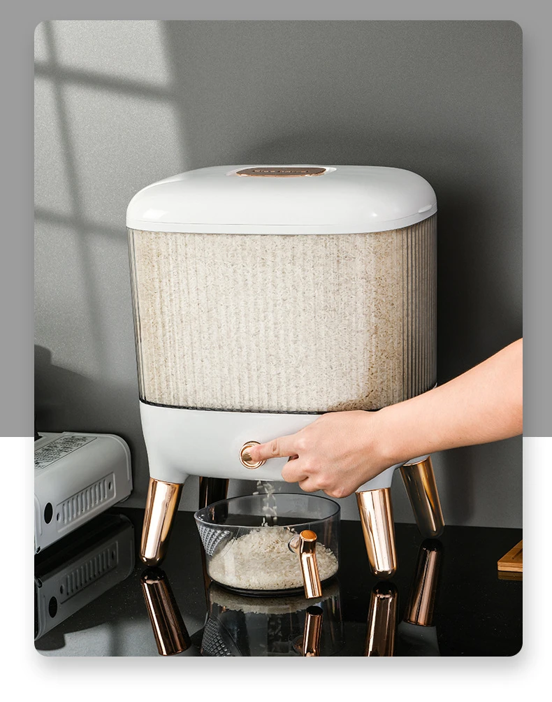Rice Storage Bucket With Lid Press Type Automatic Rice Output Insect Proof And Moisture Proof Rice Storage Box 12 Undefined