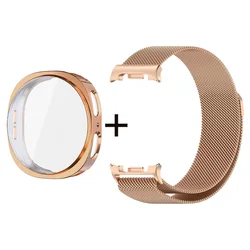 Premium Magnetic Metal Strap & Soft TPU Case with Protective Film - Elegant Watch Band Accessories - Watch 8 44mm (RoseGold - RoseGold)