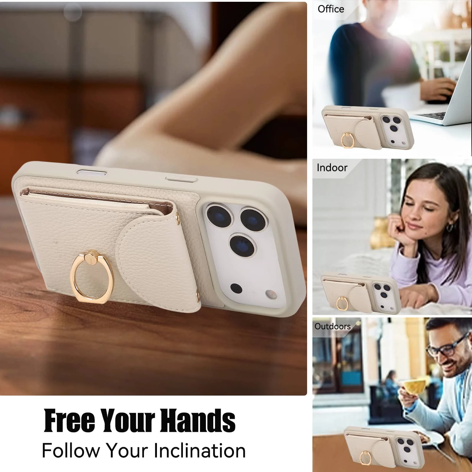 Wallet Case for iPhone 17 Pro Max 17 Pro Air,Card Holder Cover with 360° Ring Kickstand and Durable Shockproof Protective Bumper