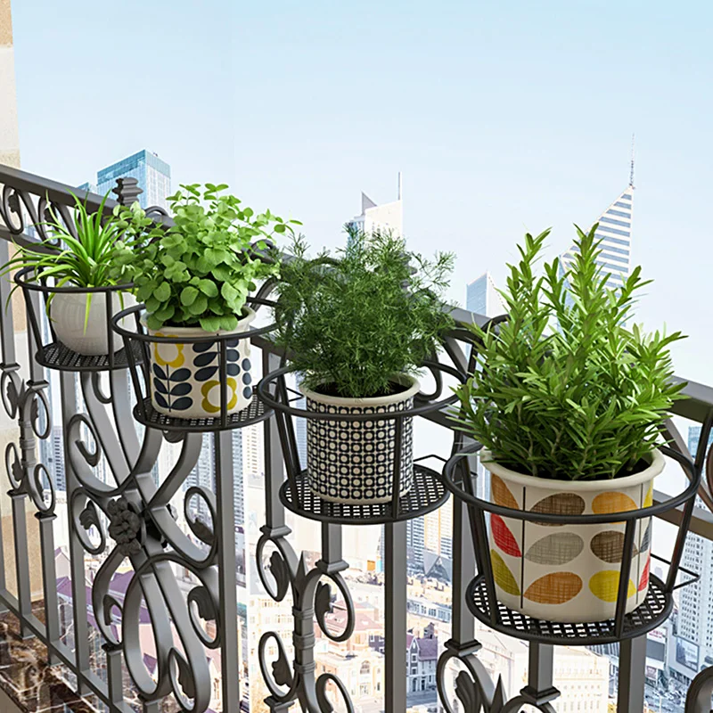 IronArtHangingBasketsFlowerPotBalconyPlantRoundRacksRailing