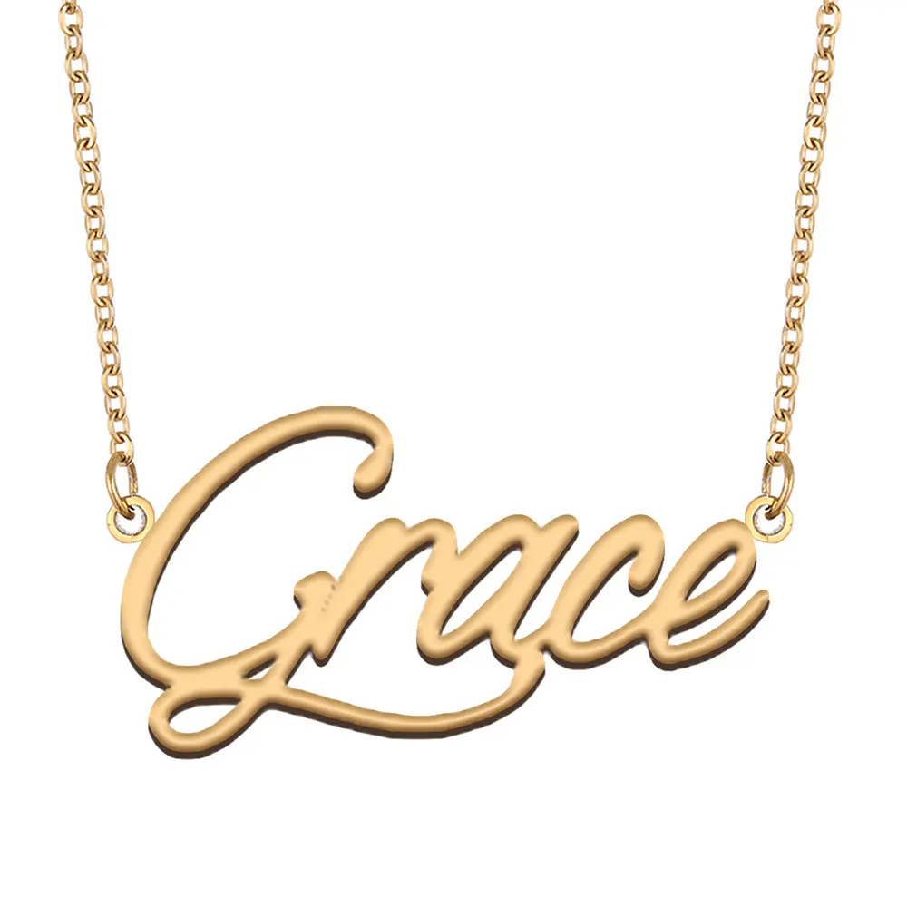 

Grace Name Necklace for Women Stainless Steel Jewelry Gold Color Nameplate Pendant Collares Para Mujer Letters Choker