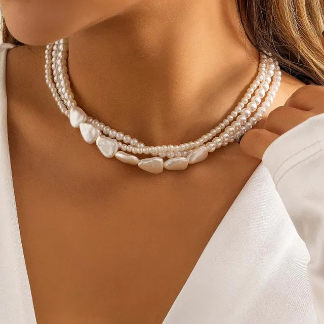 Collana Di Perle Artificiali Per Donna - Girocollo Elegante Con Catena Di Estensione - Foto 8