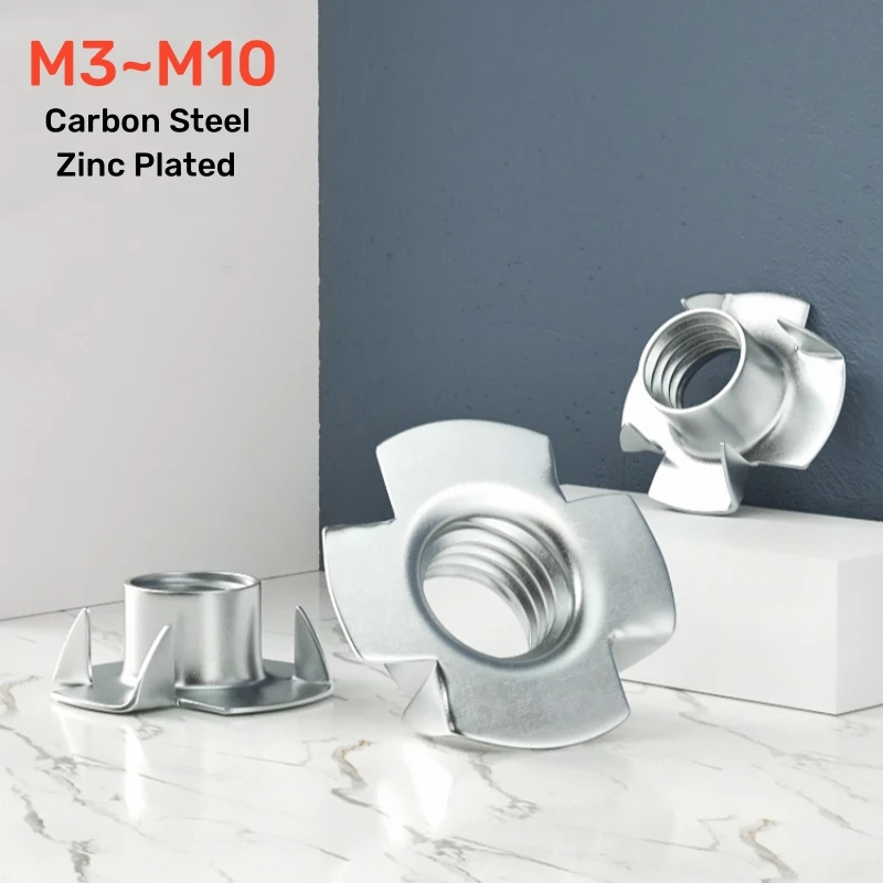 

10~50pcs 4-Pronged Tee Nut M3 M4 M5 M6 M8 M10 Four Claws Speaker Nut Blind Pronged Insert Tee T-nut Furniture Wood Insert