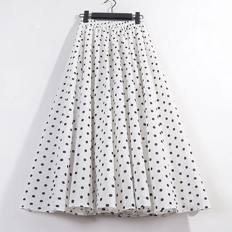 Vintage Tulle Skirt Women Elastic Polka Dot High Waist Mesh Skirts Long Pleated Tutu Skirt Female Jupe Longue