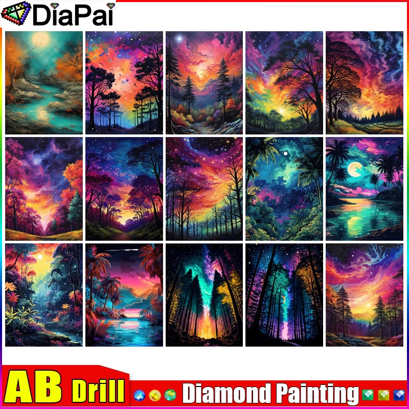 

DIAPAI AB Full Drill Diamond Painting "Sunset Tree Landscape" DIY Picture Of Rhinestone 5D Diamond Embroidery Cross Stitch Decor