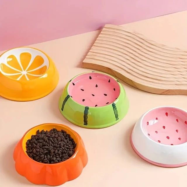 4 cute designs pet ceramics bowl watermelon strawberry shape cat food bowl small dog colorful water suppliers 3