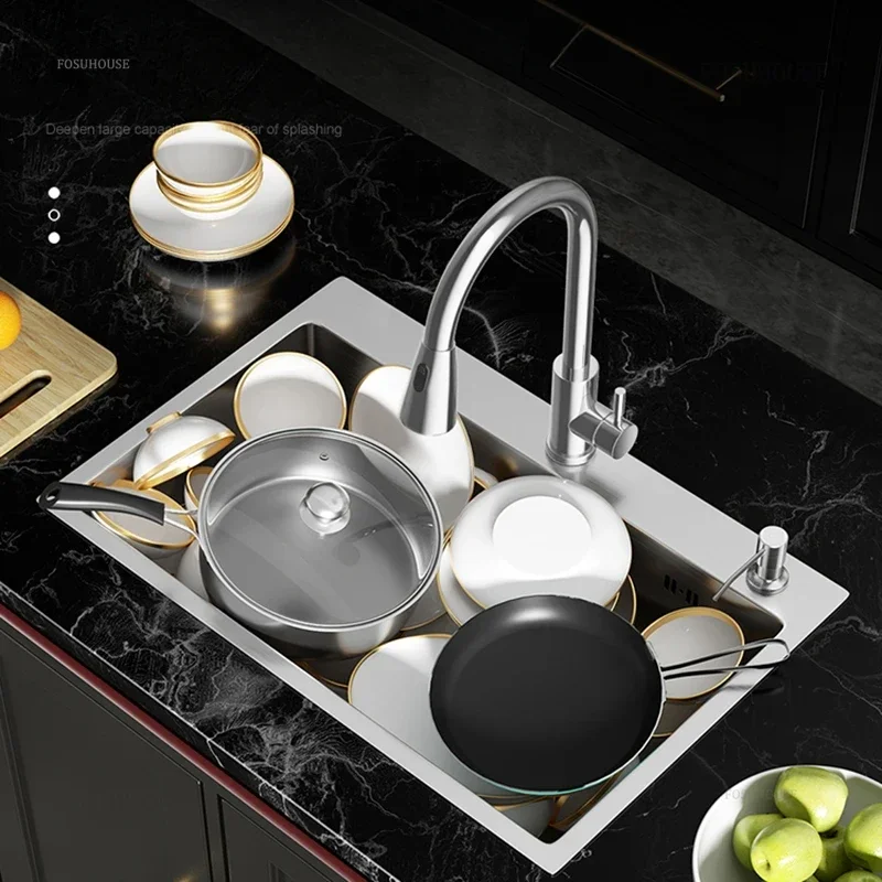 Creative Brushed Metal Sink for Vegetable Washing Thickened Double Hole Kitchen Sinks Modern Household Kitchen Sink for Balcony