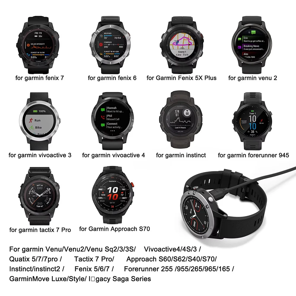 Chargeur Câble Compatible Garmin Fenix, Forerunner, Vivoactive - Câble USB Avec Régulateur, Base Antidérapante