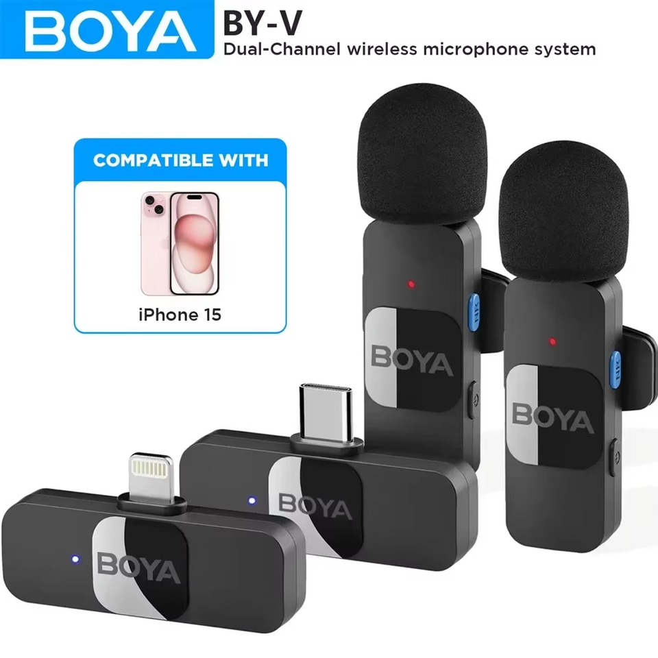 BOYA BY-V Wireless Lavalier Microphone for iPhone 15/16 Series Samsung TECNO REDMI Type-c Devices Video Recording Streaming Vlog