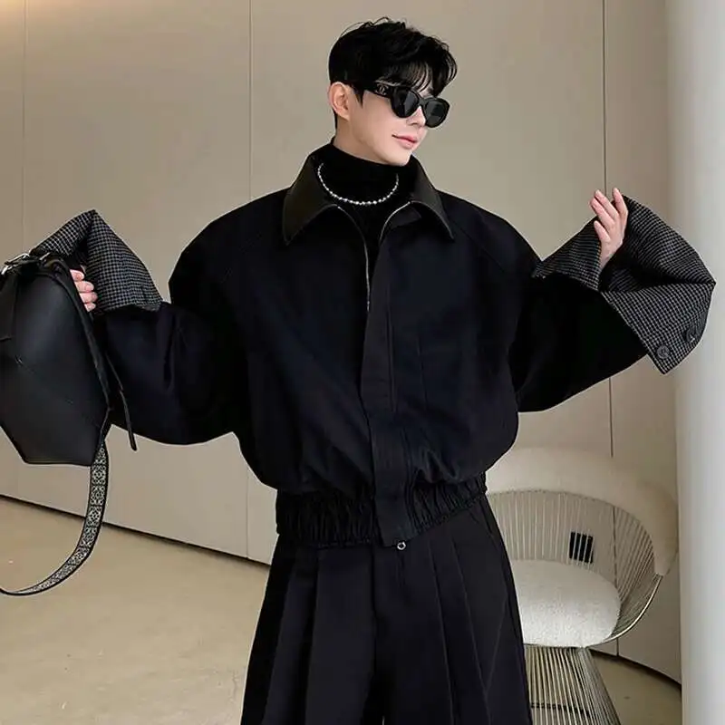 LUZHEN Spring Design Leather Collar Trendy Jacket Personalized Handsome Classy Versatile Color Contrast Tops