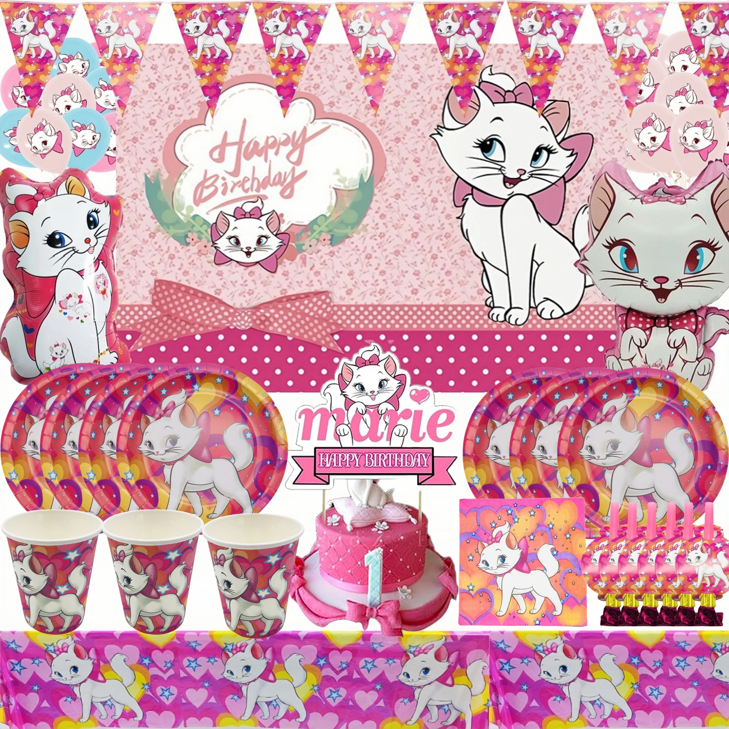 Украшение на день рождения в виде кошки-Мари, салфетка, скатерть, розовые кошки, латексные воздушные шары, товары для вечеринки в честь будущей мамы