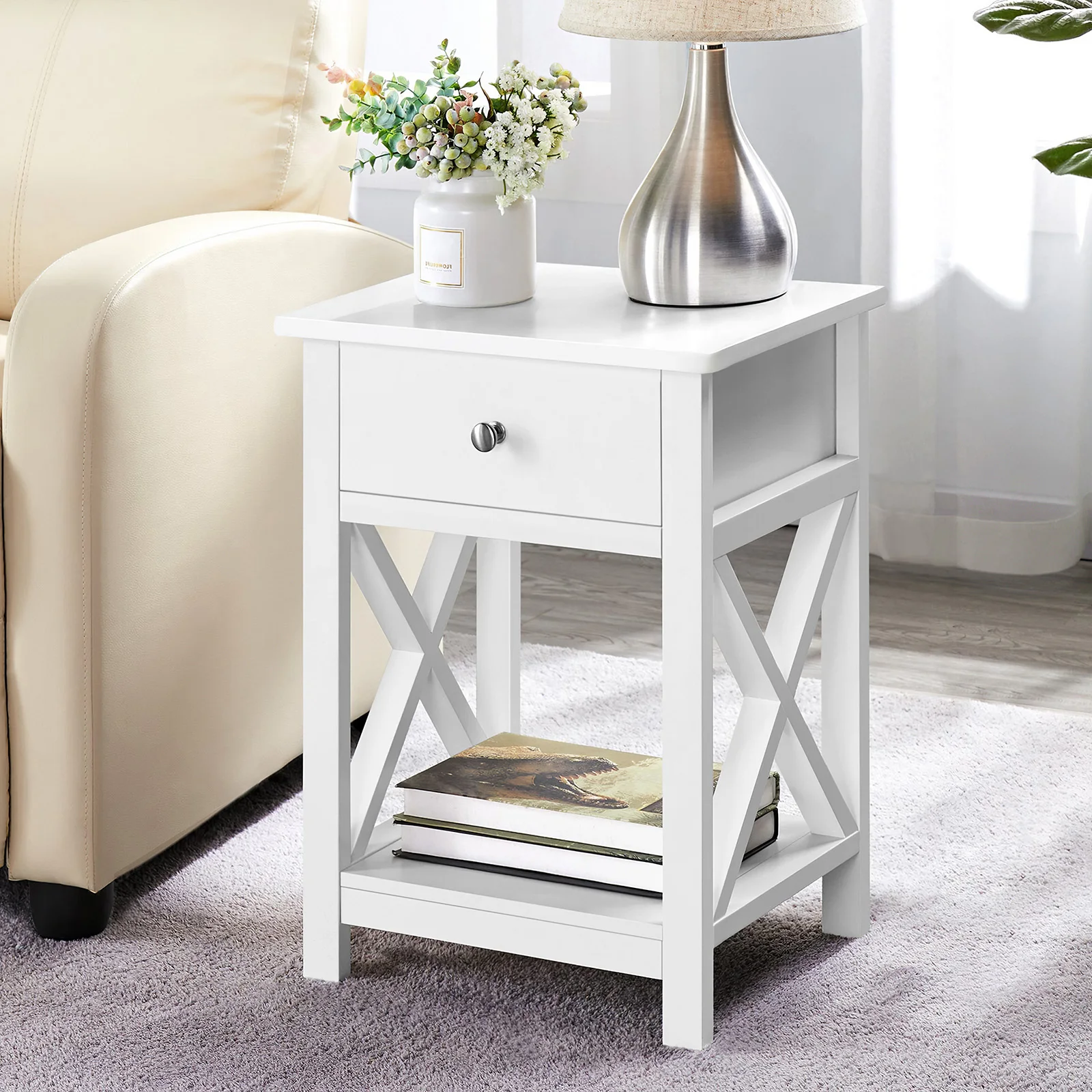 【Lifeideas】Wooden One Drawer Bedside Table Bedroom Livingroom plants