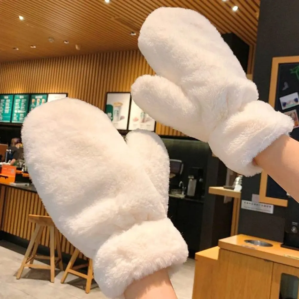 Outdoor Windproof Women Thicken Plush Gloves Keep Warm Soft Fluffy Fur Warm Gloves Tight Cuff Cold Protection Winter Mittens
