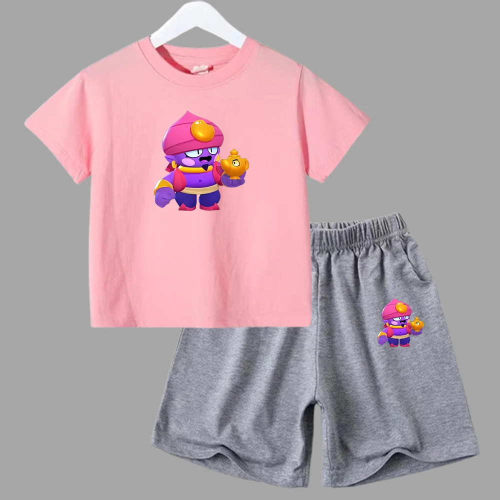 thumbnail image 1 of Conjunto de ropa de verano para niñas y adolescentes, camisetas y pantalones cortos de Anime de lucha para niños y niños, traje de 2 piezas, atuendo informal para niños, chándal, 1 of 5