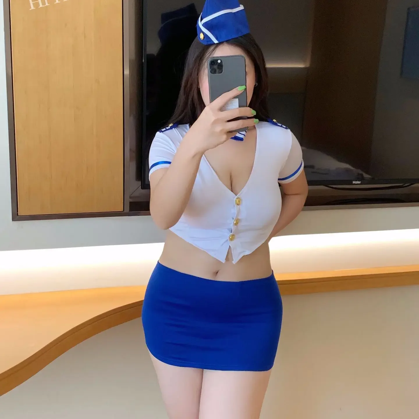 

Plus Size Flight Attendant Uniform Waitress Cosplay Costumes Stewardess Deep V Mini Skirt Maid Role playing Outfit Sexy Lingerie