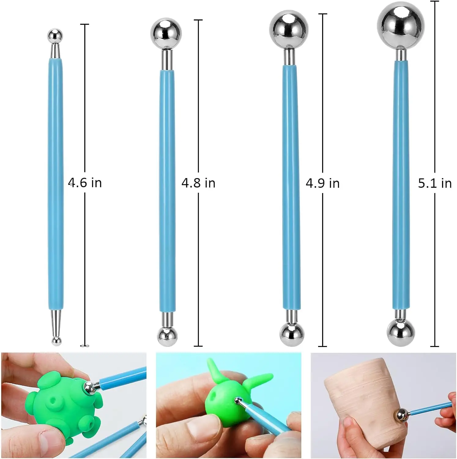

4Pcs Ball Stylus Clay Modeling Indentation Tools Dotting Tools Pottery Supplies Stainless Steel Pottery Tools Air Dry Clay Set