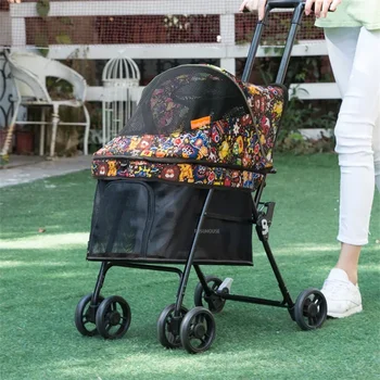 Carrito plegable y ligero para mascotas de 4 ruedas,  para viajes al aire libre