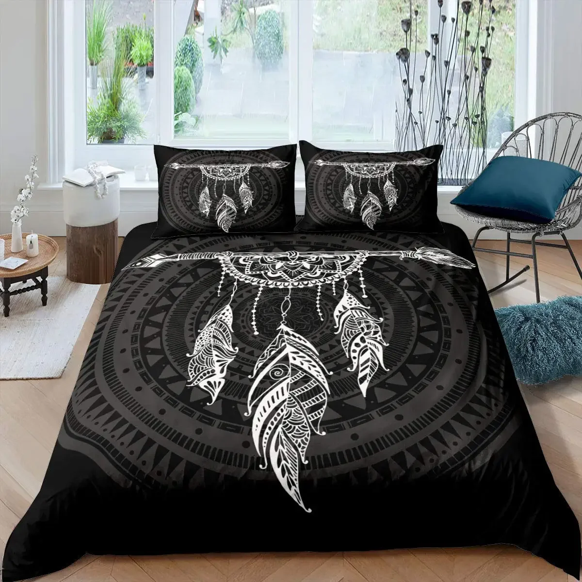Dream Catcher Duvet Cover Set Purple Bedding Set Chic Boho Mandala Floral Feather Design Galaxy Comforter Cover Set Queen Size 6