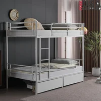 White Metal Bunk Bed Twin Over Twin with Storage Drawers Built-in Ladder Safety Guardrail Space Saving Solution Kids Room 1