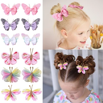 2pcs/set Rainbow Butterfly Hair Clips For Girls Fashion Sequin Hairpins Children Cute Barrettes Kids Hair Accessories Gifts 1