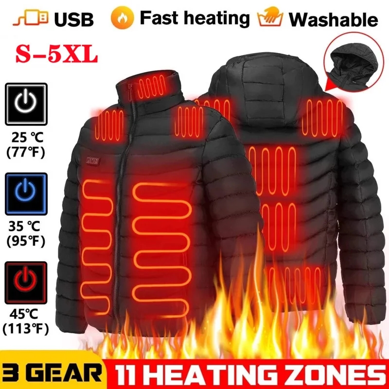 

11 Areas Heated Jacket USB Winter Electric Heating Jackets Outdoor Warm Sprots Thermal Coat Clothing Heatable Cotton jacket