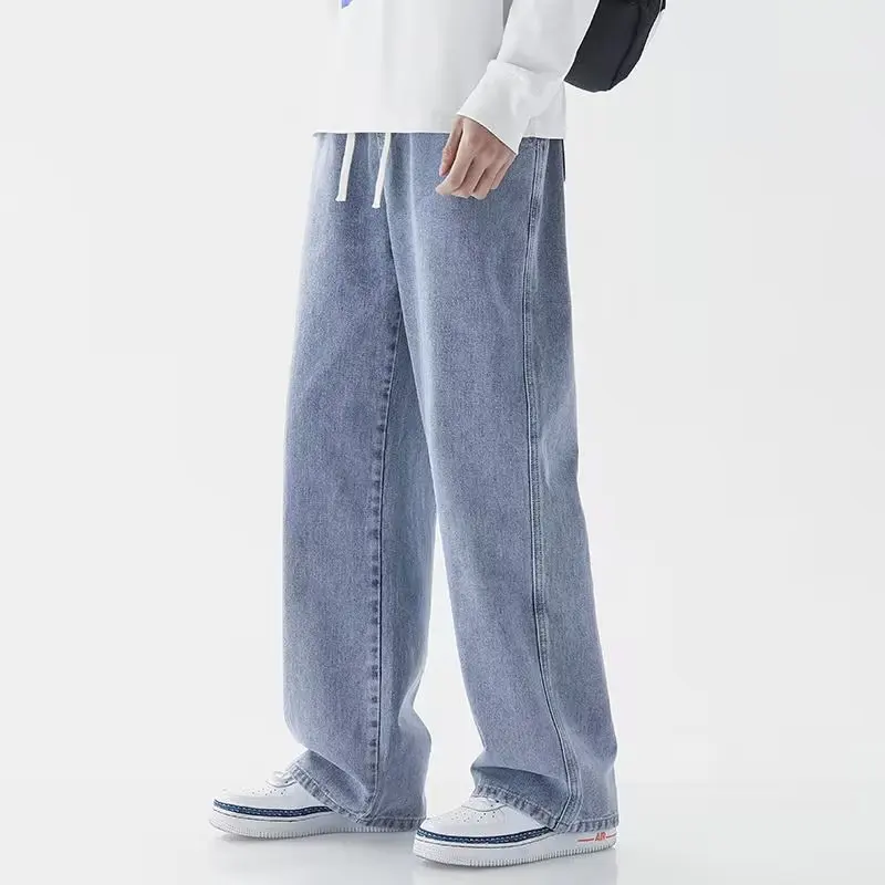 TRSYPHXM new Jeans men's autumn plus size straight leg pants men's loose and trendy wide leg pants casual long