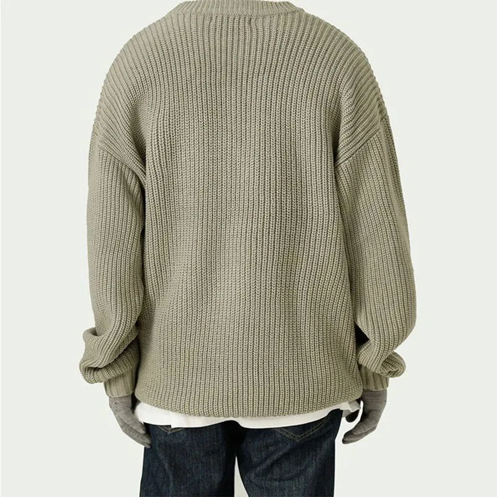 Mens Harajuku letter jacquard crew neck sweater autumn and winter new casual loose streetwear versatile knitted pullover