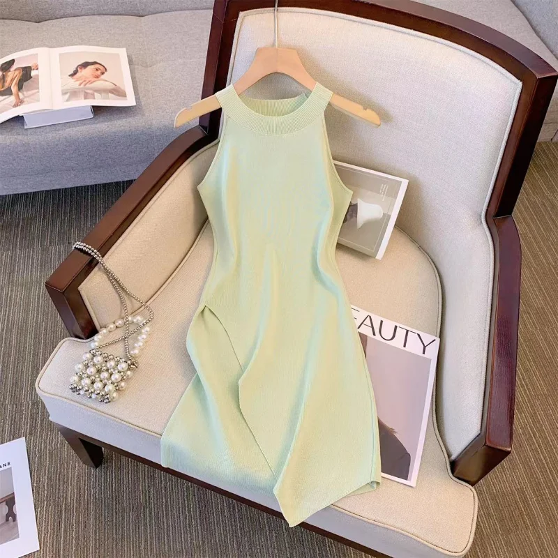 

Women Sexy Knit Dress Summer New Women Tank High Elatic Waist Bodycon Robe Sundress Female Y2K Beach Party Mini Dress