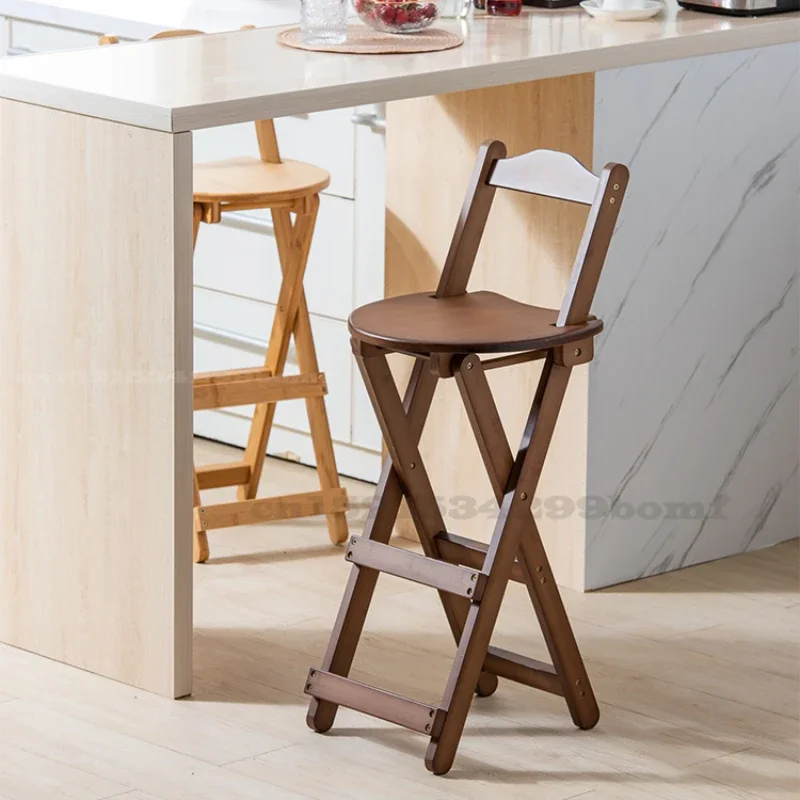 Foldable Wood Bar Chair, Living Room High Stool, Solid Wood Dining Chair, Modern Simple Family Bar Stool, Space-Saving Seating