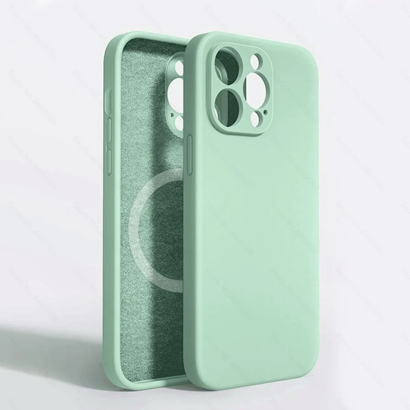 thumbnail image 1 of Original Liquid Silicone For MagSafe Phone Cases For iPhone 15 13 12 11 14 Pro Max Mini X XR XS 7 8 Plus SE 2020 Case Back Cover, 1 of 5