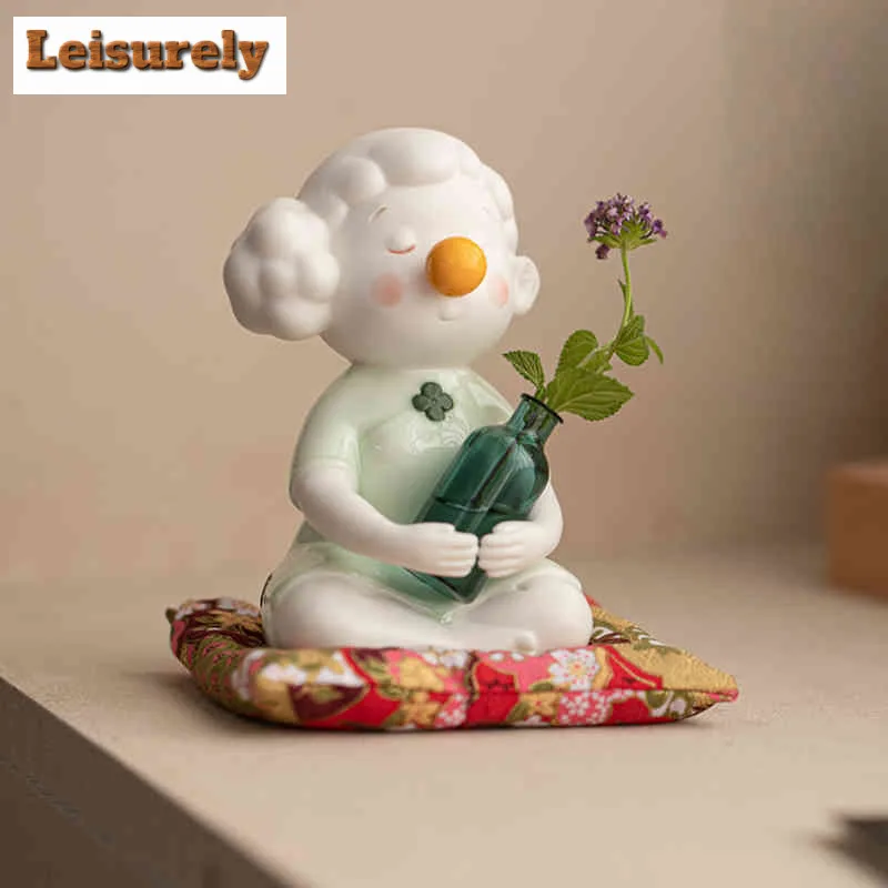 Cute Girl With Gold-stamped Fabric Cushion Tea Pet Aesthetic Flowerpot Landscaping Tea Figurine Play Toys Tea Statue Ornaments