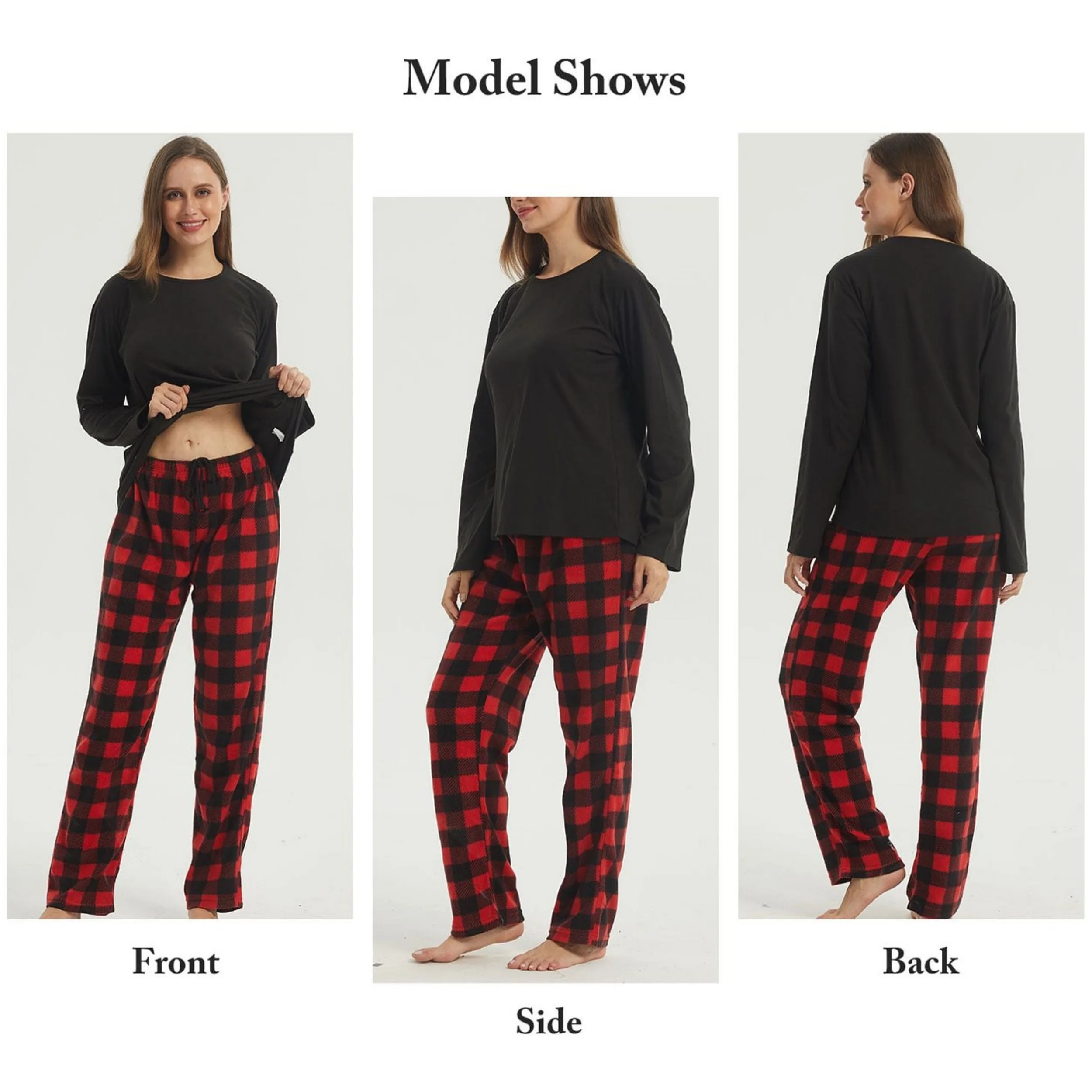LANBAOSI Women's Flannel Pajama Set - 2-Piece Button-Down Long Sleeve Pajamas, Plaid Loungewear (Red) - View #2