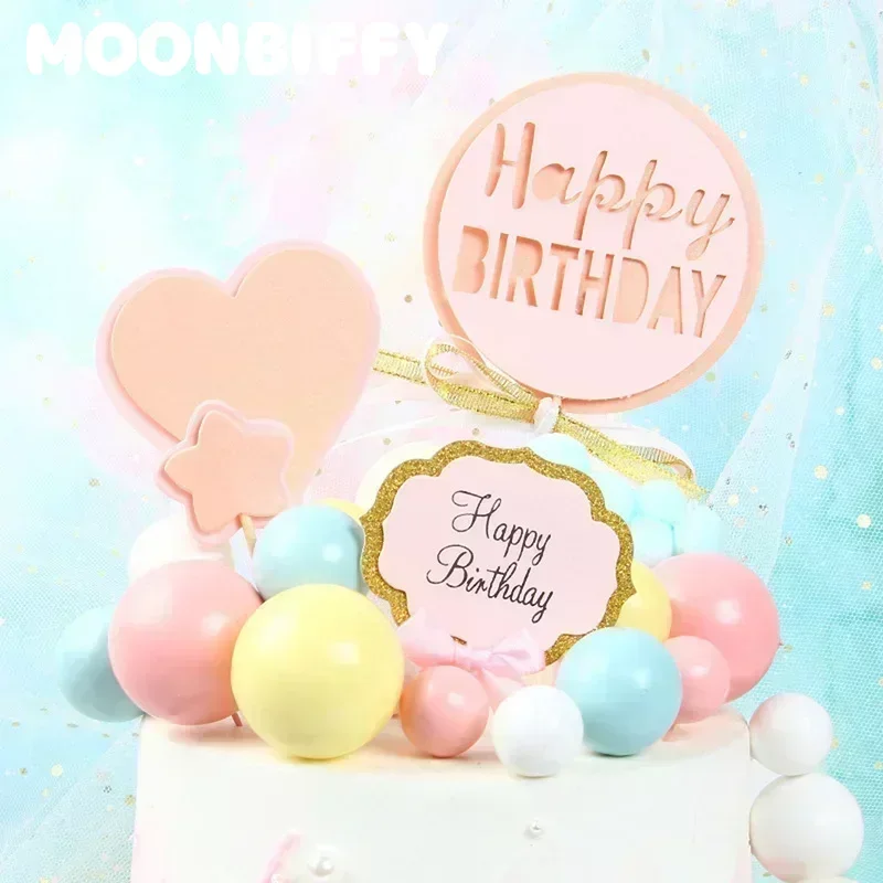 Cake Topper Ball Happy Birthday Cake Topper DIY Cupcake Flag Wedding Christmas Ball Birthday baby sower decoraci&oacute;n ni&ntilde;o 20Pcs
