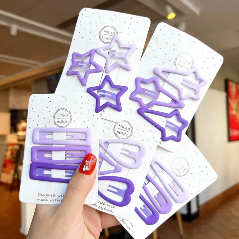 3Pcs/Set New Girls Fashion Color Geometric Stars Ornament Pink Hair Clips Adult Sweet Hairpins Female Hair Accessories