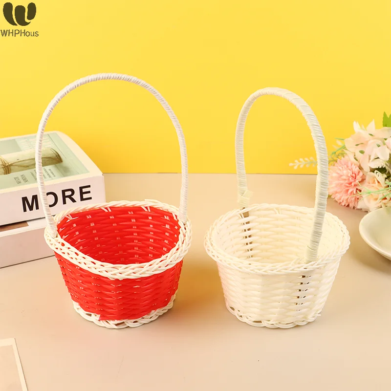 Plastic Rattan Woven Blue Easter Egg Basket Round Storage Basket Home Gift