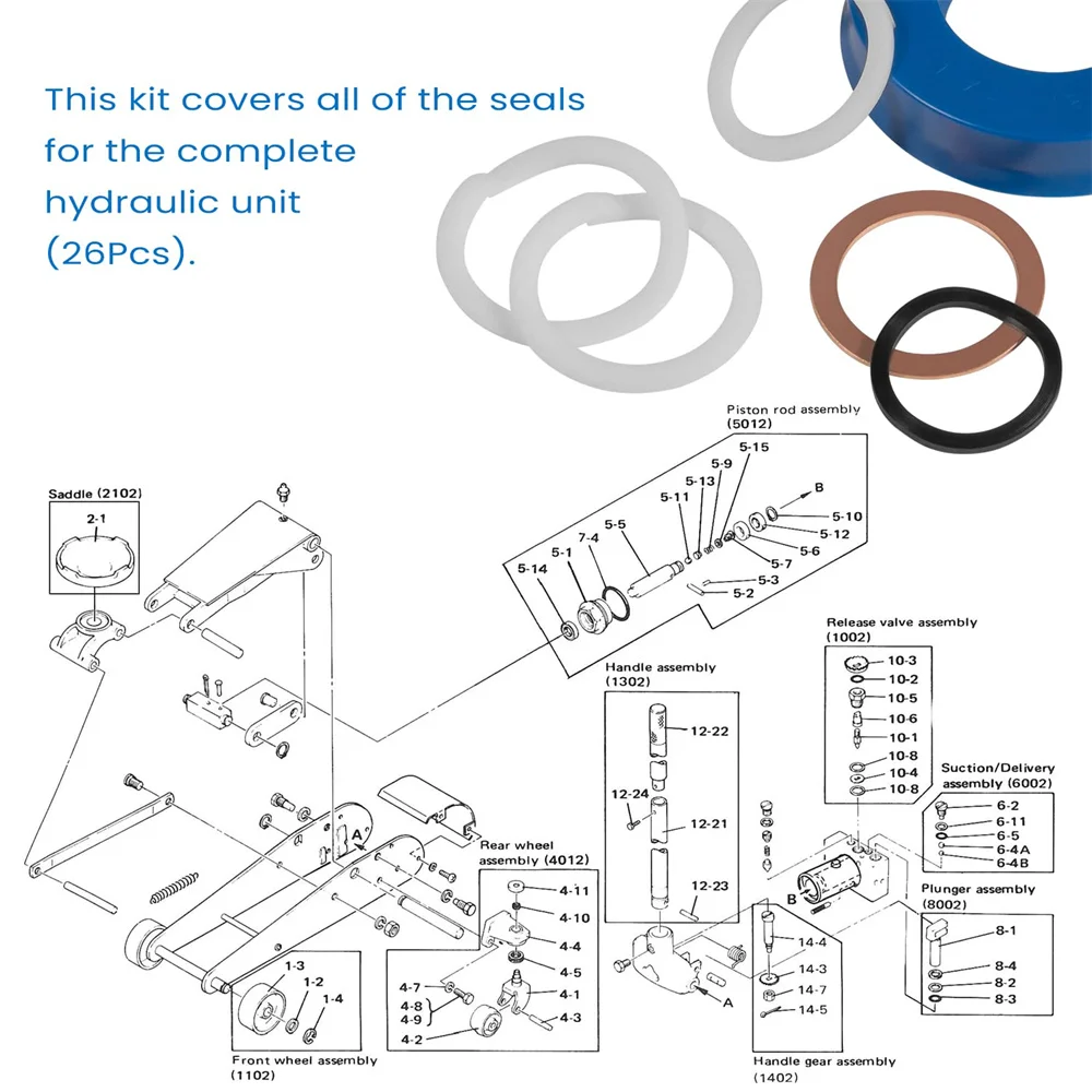 ANX 26Pcs/Set Floor Jack Seal Replacement Kit No.328.12291 for Sears Craftsman 3 Ton Floor Jack Replacement Part Hydraulic Tool