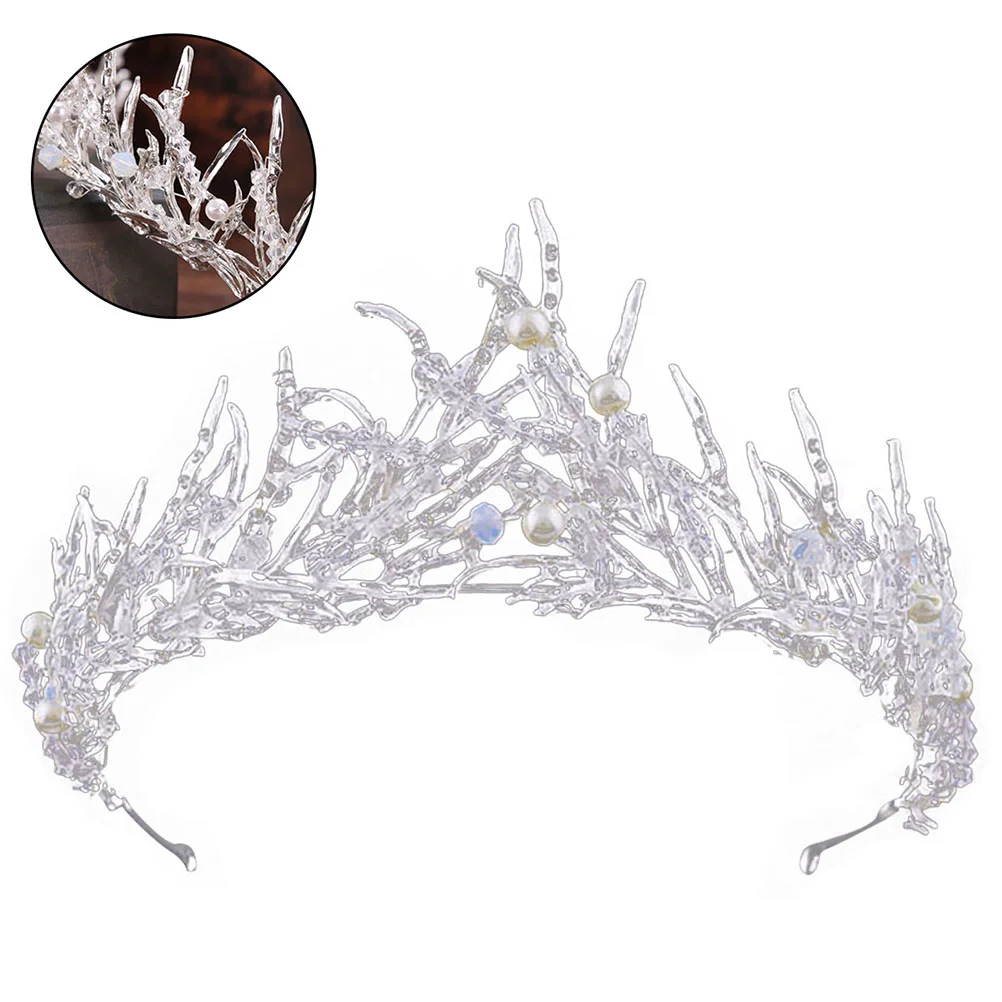 

Baroque Crown Alloy Rhinestones Headdress Vintage Tiara Bridal Hairband Hair Accessory Wedding Headpiece (White)