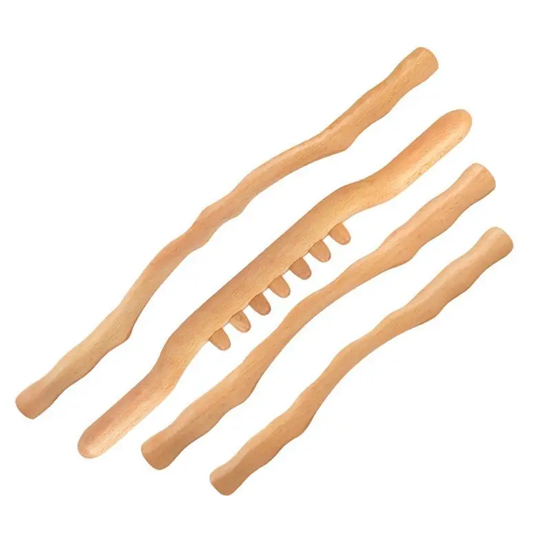 

4Pcs Guasha Scraping Stick Gua Sha For Back Leg Neck Waist Leg Physical Pressure Point Massage Tools Natural Wood Health Care