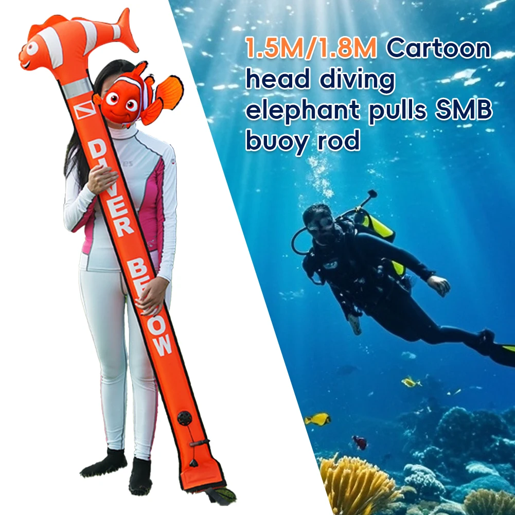 1Pc 1.5/1.8M Professional High Quality Scuba Diving Inflatable Safety Cartoon Sausage Signal Tube Surface Buoy (SMB) Diver Below