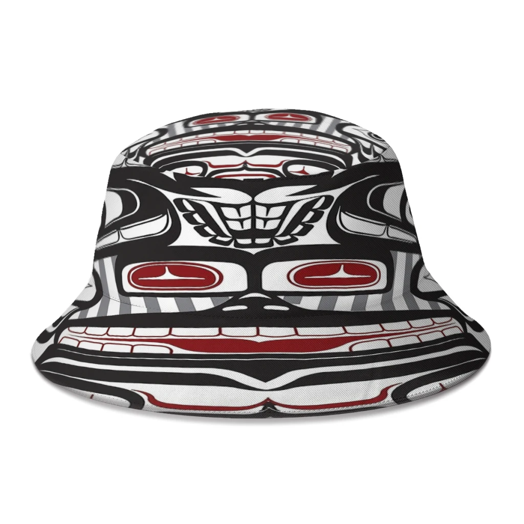 Thunderbird Bear Orca Totem Pole Bucket Hat Per Donna Uomo Studenti Pieghevole Bob Fisherman Hats Panama Cap Streetwear