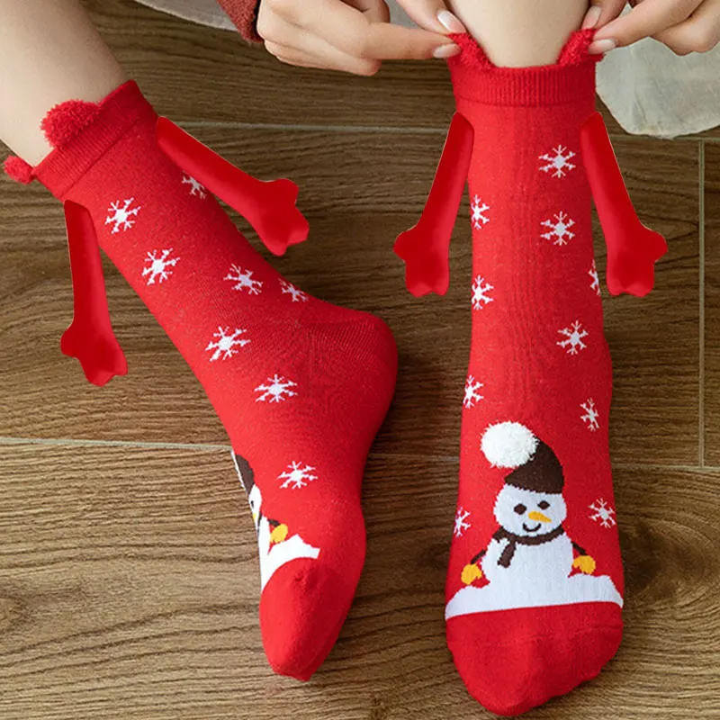 Kerstmis Grappige Magnetische In Hand Vrouwen Rood Zwart Mid Tube Met Vingers Unisex Schattige Paar Katoenen Sokken_voghion.com
