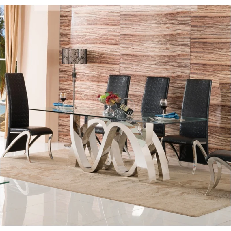 Modern-Dining-Room-Furniture-Rectangle-Tempered-glass-top-metal-dining ...