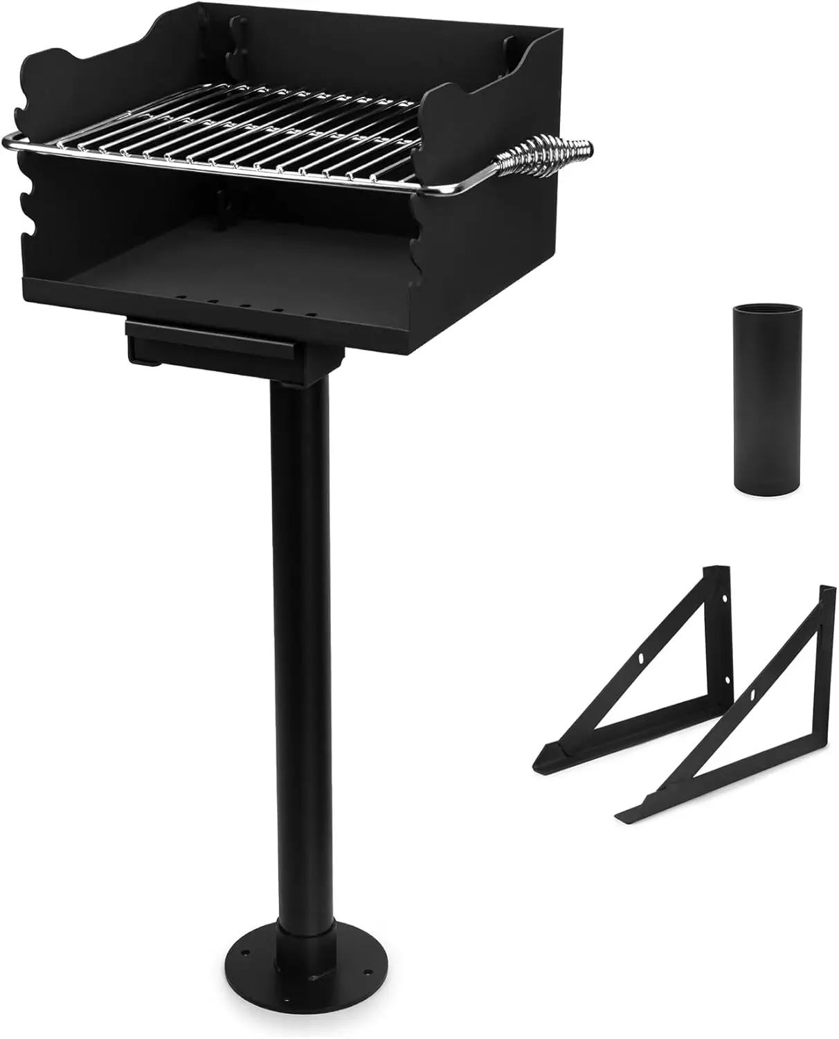 Park-Style Charcoal Grill, Heavy Duty Steel Outdoor BBQ Park Grill with Stainless Steel Cooking Grate and Post for Backyard