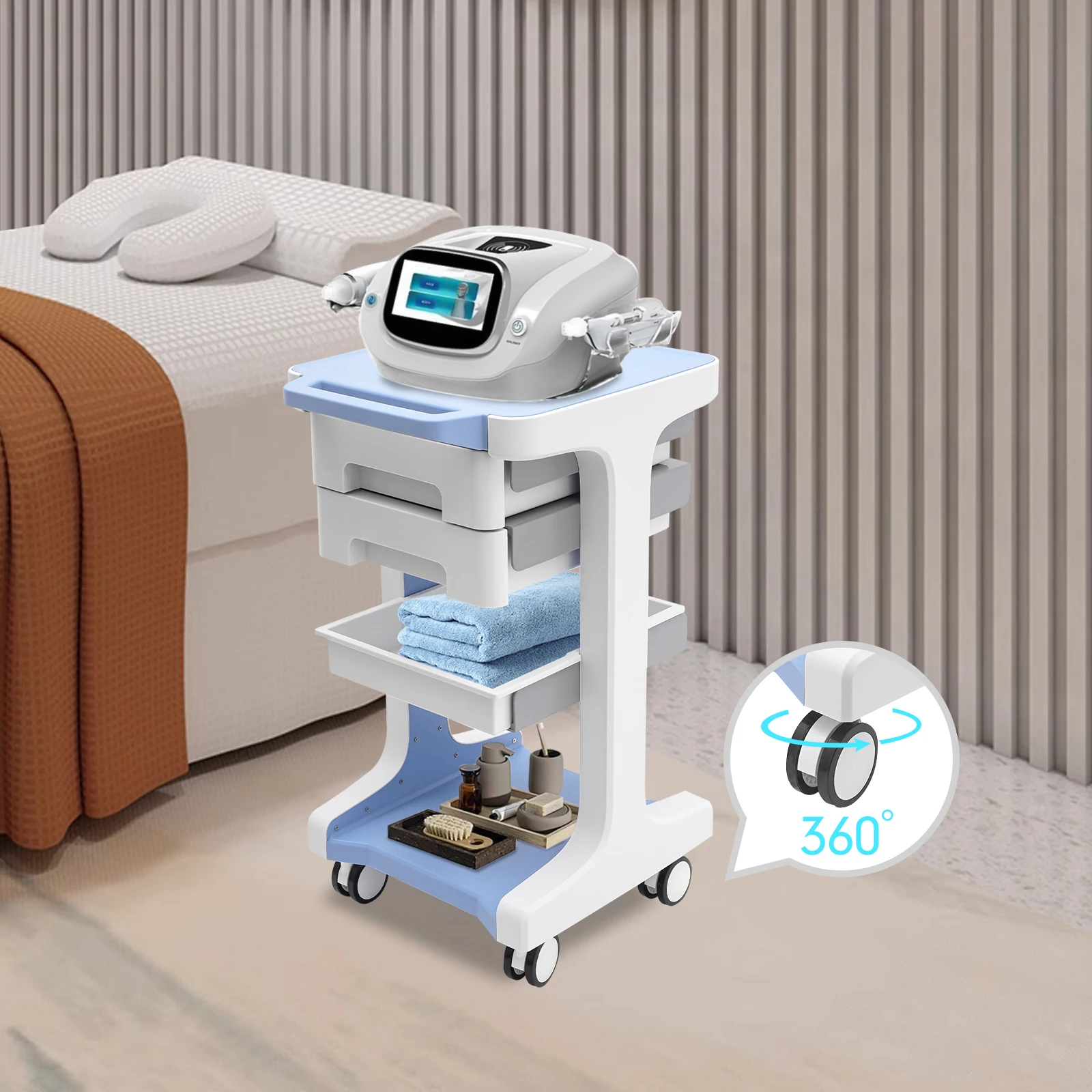 Medizinischer Mehrzweckwagen Verschleißfest 3 Ebenen ABS Hochwertiger Kosmetik-Instrumentenwagen Tragfähigkeit 50 kg für Medizinische Spas und Zuhause – Detail 5