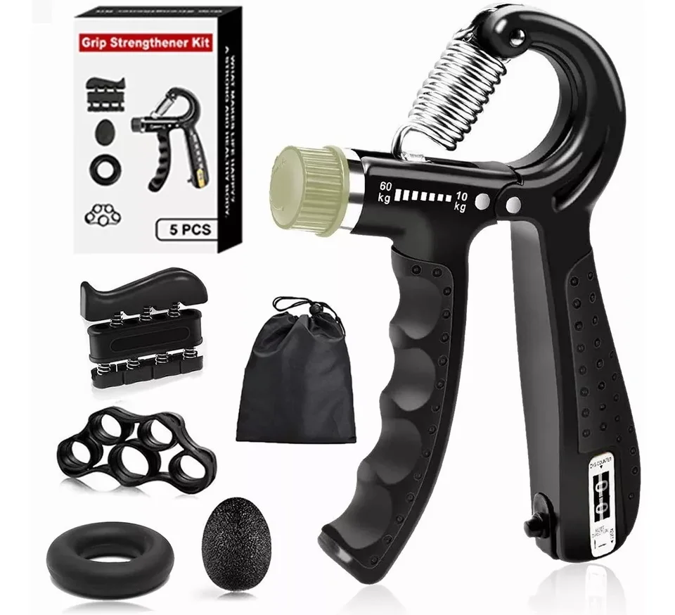 Kit Allenatore Impugnatura 5 Pezzi – Pinza Mano E Rinforzatore Avambraccio Nero