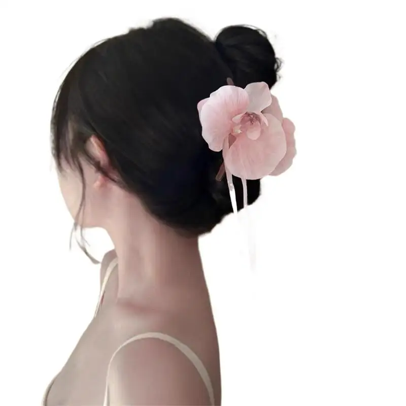 Phalaenopsis Orchidee Haar Klaue Hai Clip Frauen Retro Floral Übertrieben Hochzeit Party Haar Clip Zubehör Mode ​ – Detail 8