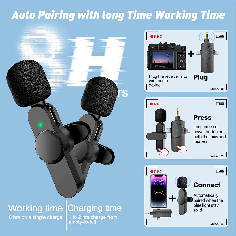 In Dual Wireless Lavalier Microphone for iPhone/Android Phone