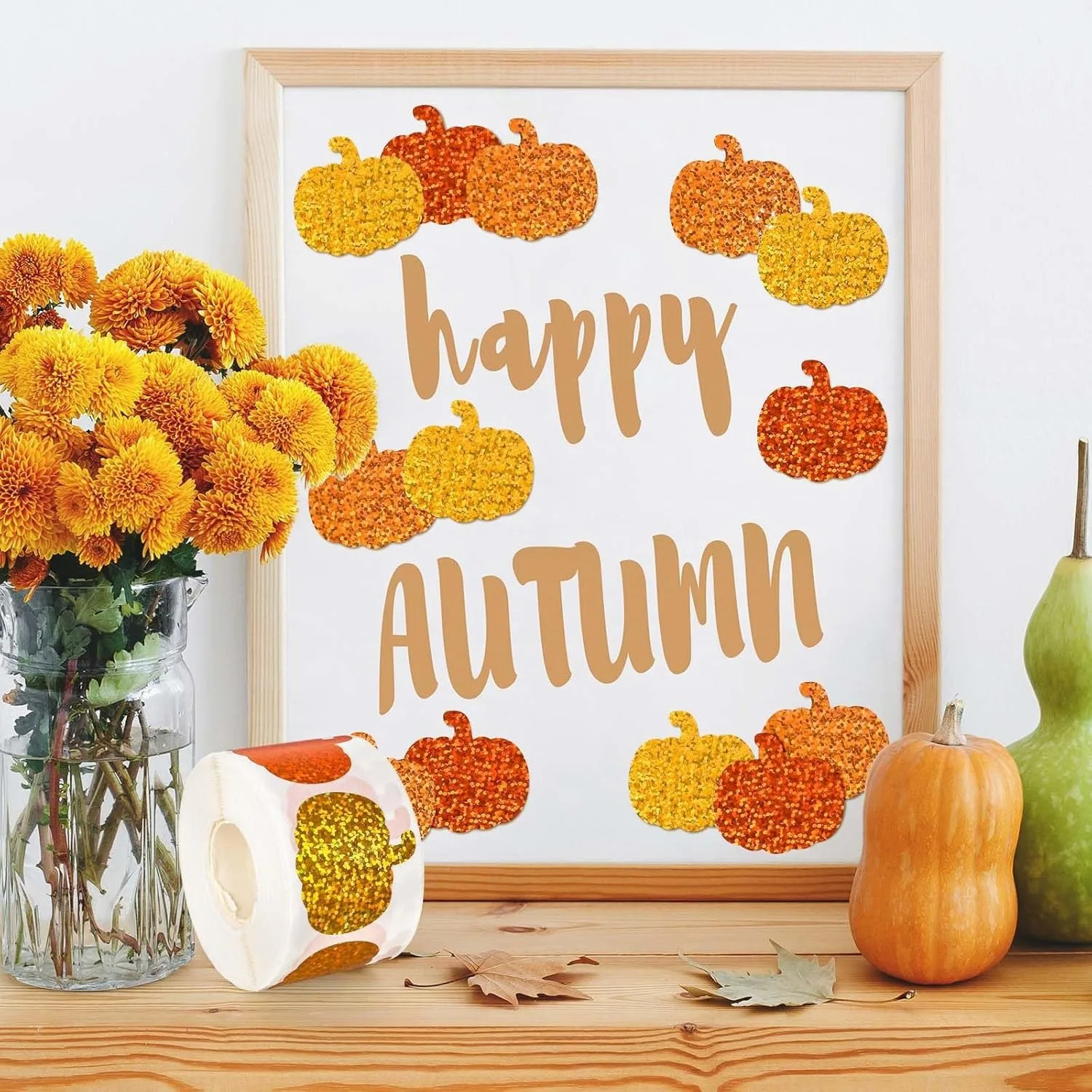 50–500 Stück glitzernde Kürbis-Aufkleber, Halloween-Geschenkverpackungsetikett, Scrapbook-Briefpapier-Aufkleber – Detail 3